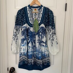 Farm Rio palm tree beach off white mini dress